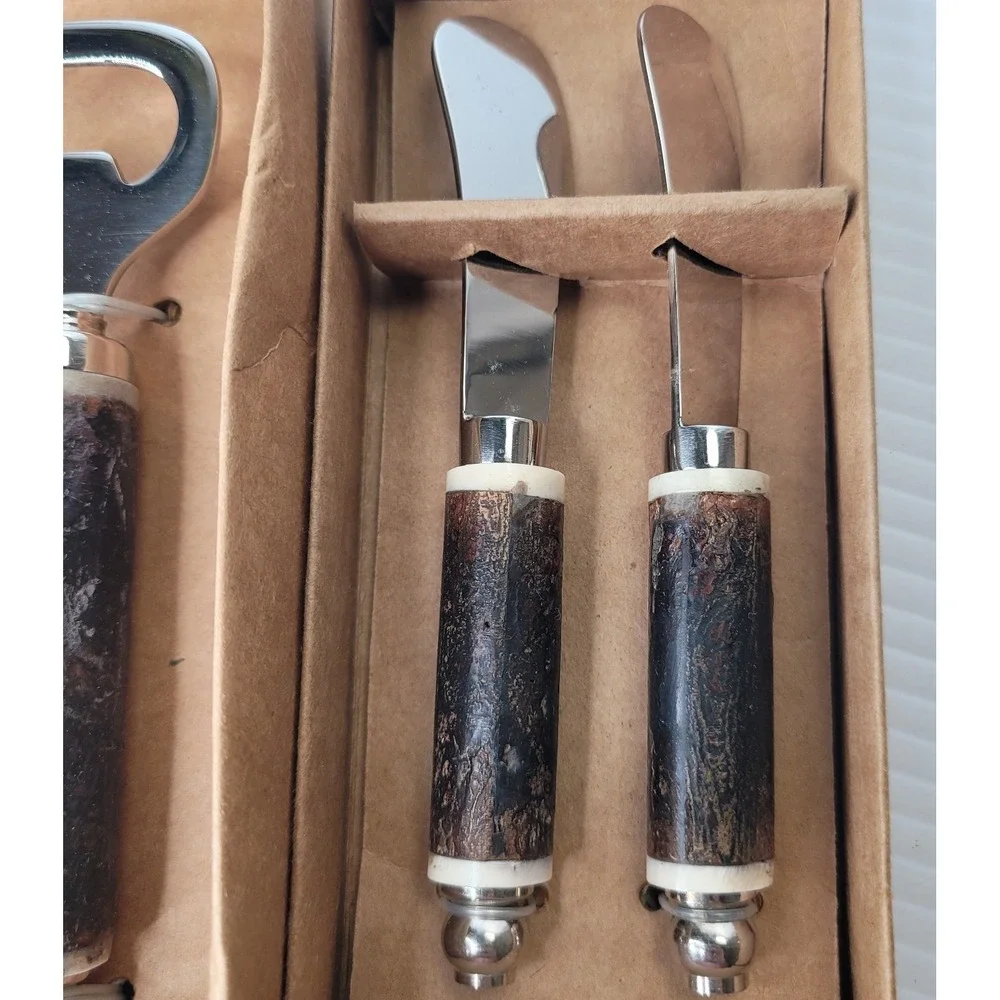 Williams Sonoma Walnut‎ Bark Bar Tool Set & Spreaders Corkscrew New Old Stock